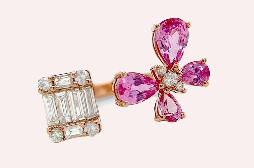 Ring 18kt Gold Sapphire Butterfly & Diamonds Open Band