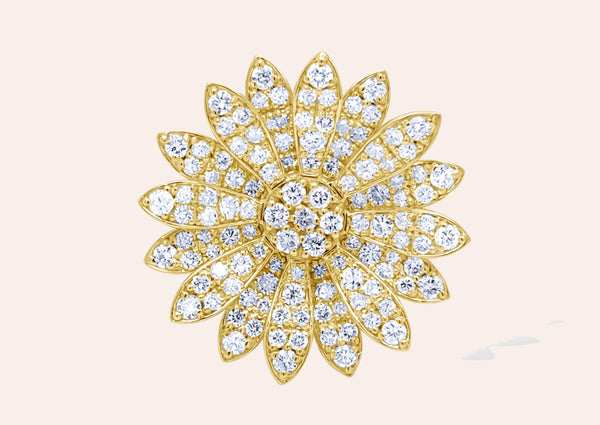 Earrings 18kt Yellow Gold Flowers Round Diamonds