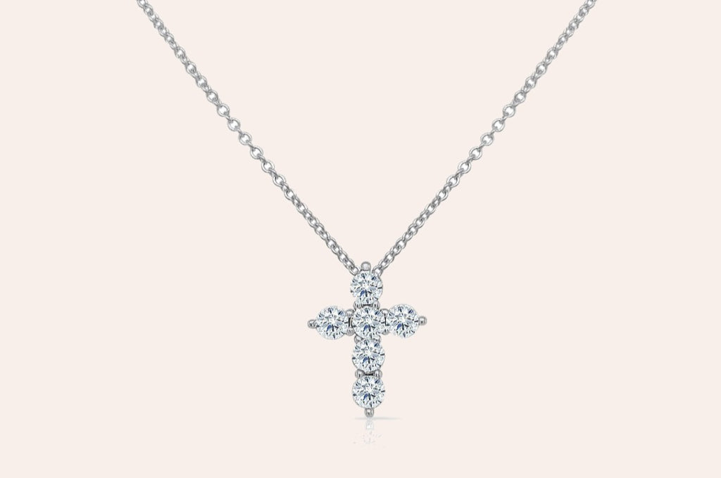 Necklace 14kt Gold & Round Diamonds Cross