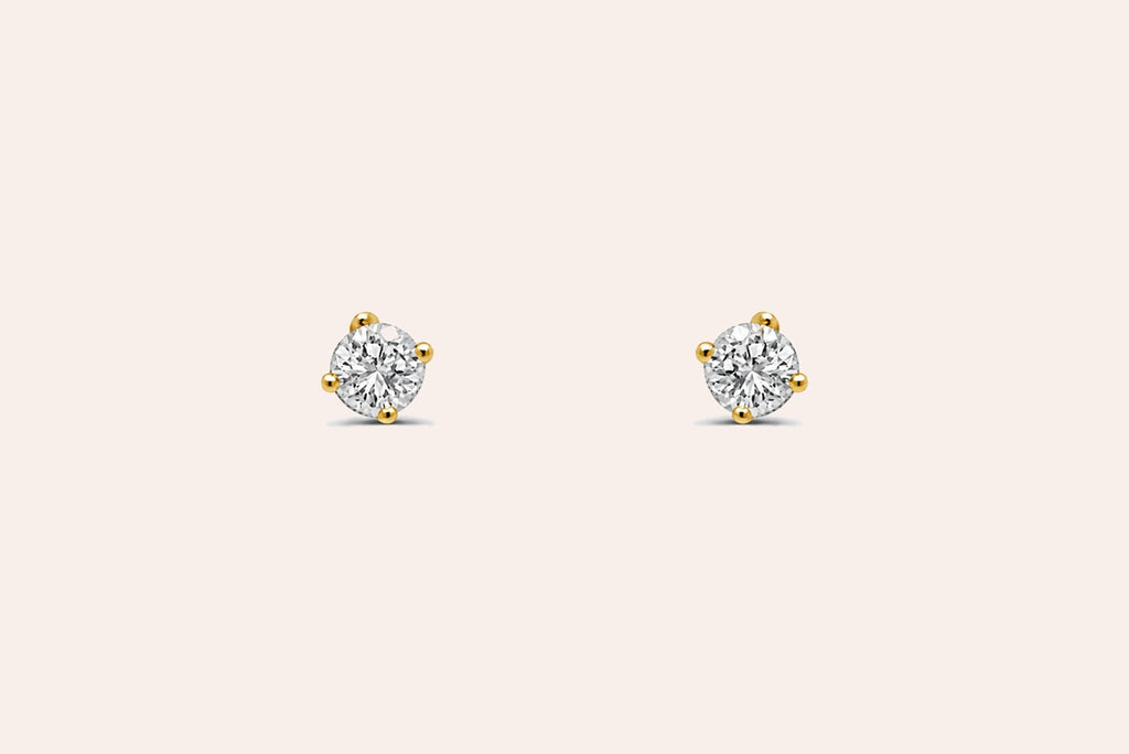 Mini Earrings 14kt Yellow Gold Diamonds Round Studs