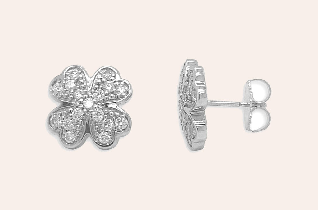 Earrings 18kt Gold Clovers with Diamonds Studs
