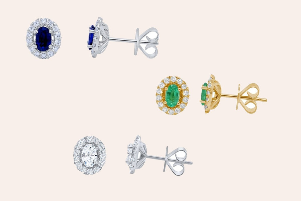 Earrings 18kt Gold Oval Gemstone & Detachable Diamond Jacket