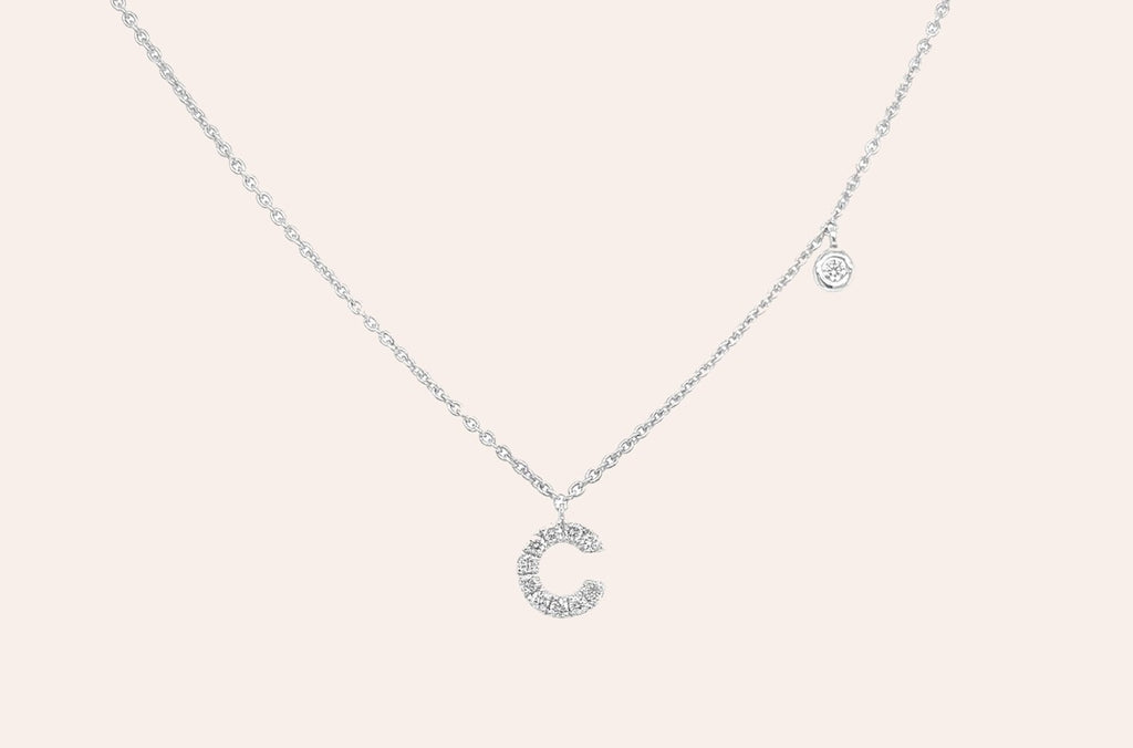 Necklace Initial Letter C White Gold with Diamond