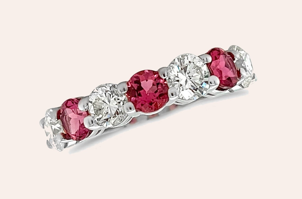 Ring 18kt Gold Half Band Tourmalines & Diamonds