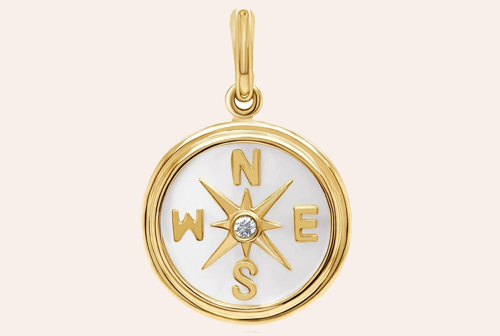 Pendant 14kt Gold Mother of Pearl Compass