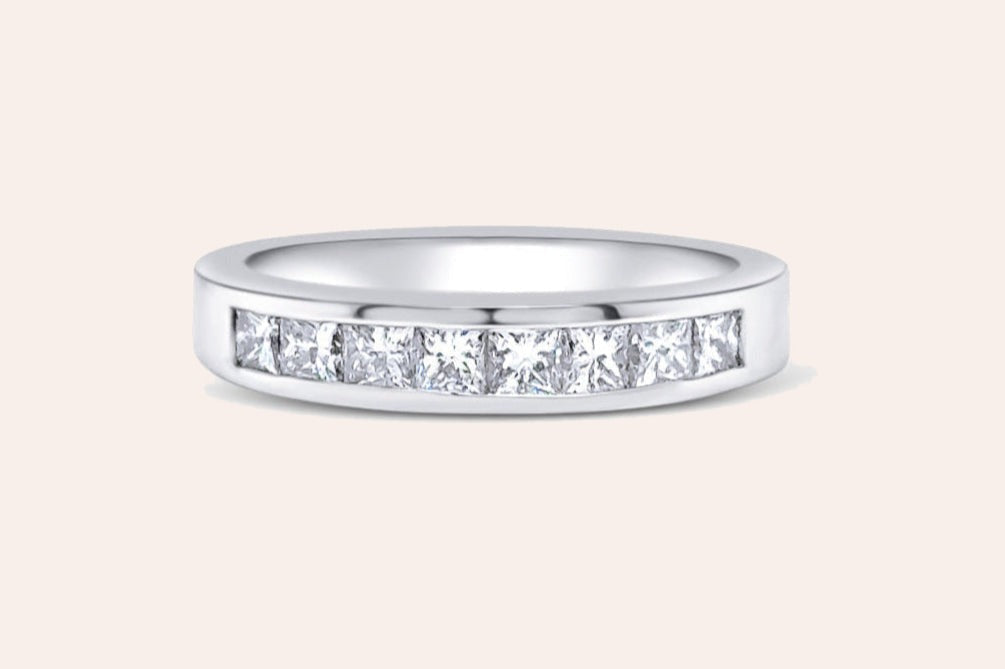 Ring 14kt White Gold Half Band Channel Setting 8 Diamonds 0.74 carats