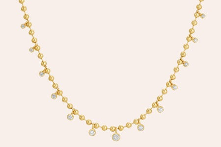 Necklace 14kt Gold 15 Dangling Round Diamonds