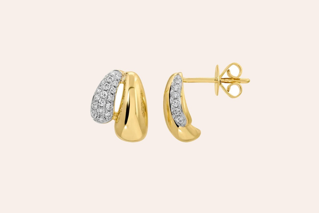 Earrings 14kt Gold Lobe Studs Double Band Diamonds
