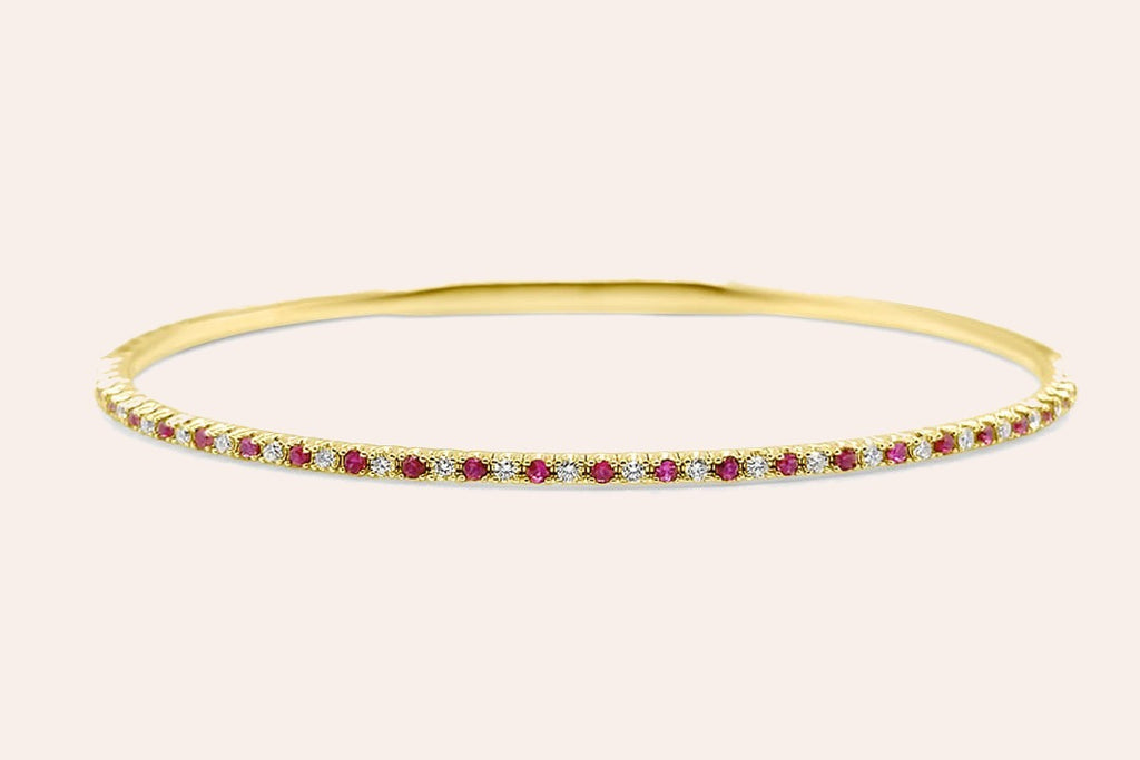 Bracelet 14kt Yellow Gold Rubies and Diamonds Bangle