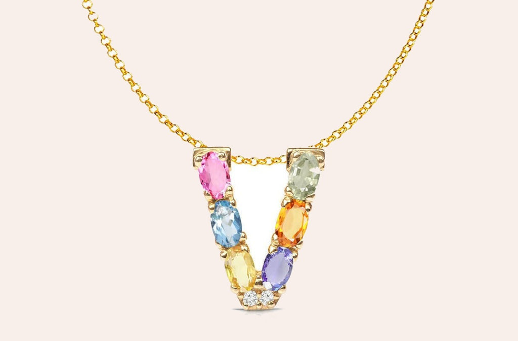 Pendant Letter V Initial 18kt Gold