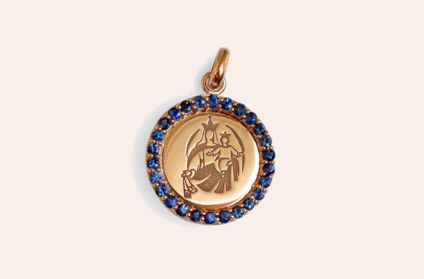 Medal Our Lady of Mount Carmen | Virgen del Carmen Gold & Blue Sapphires