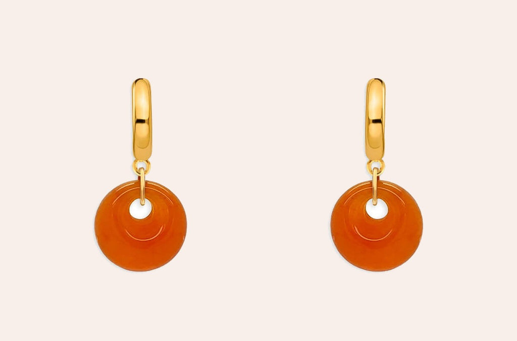 Earrings 14kt Gold Huggies & Orange Chalcedony Drops