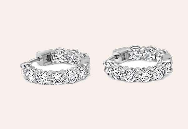 Earrings 18kt White Gold Round Hoops & Diamonds 1.39 cts
