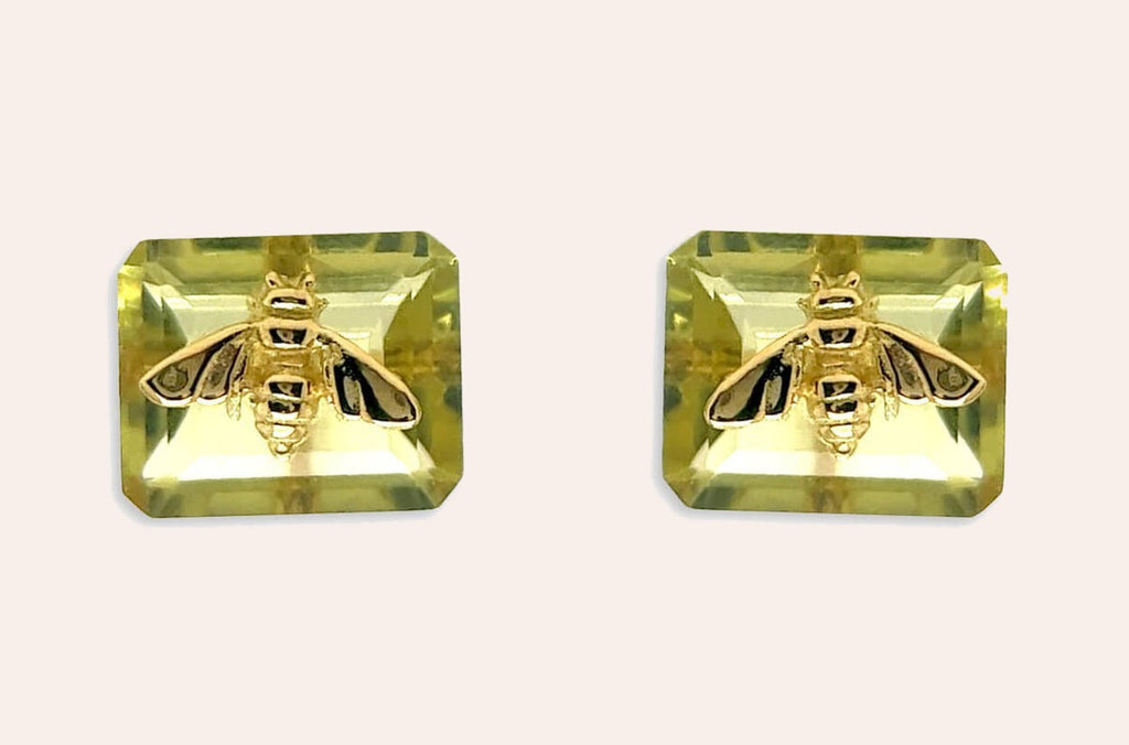 Earrings 18kt Gold Lemon Citrine & Bug Studs