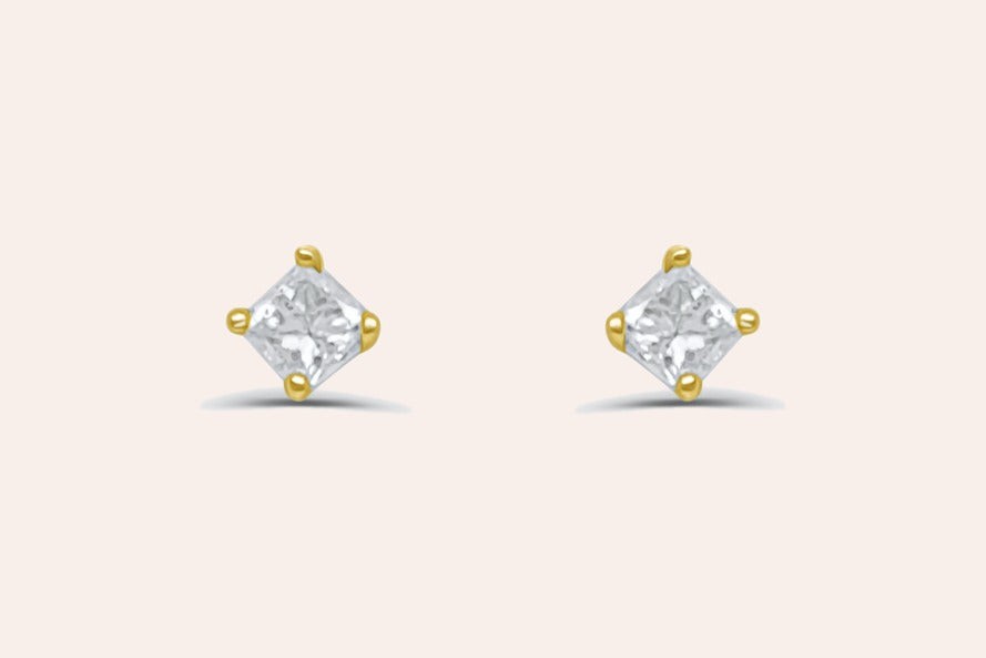 Mini Earrings 14kt Gold Princess Diamonds Studs
