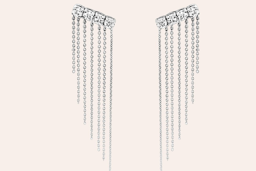 Earrings 14kt Gold Diamonds and rain of Chains