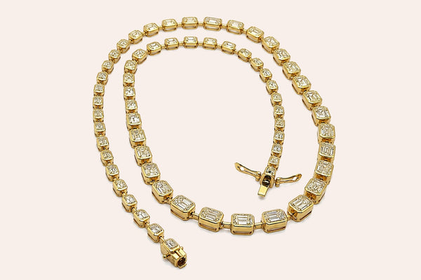 Necklace 18kt Gold Emerald Cut Fancy Yellow Diamond Tennis