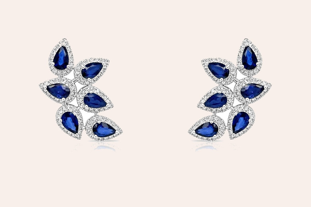 Earrings 14kt Gold Climbers Pear Sapphires with Diamonds