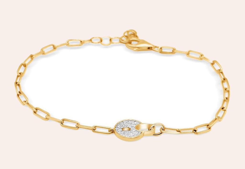 Bracelet 14kt Gold Paper Clip Chain Padlock & Diamonds
