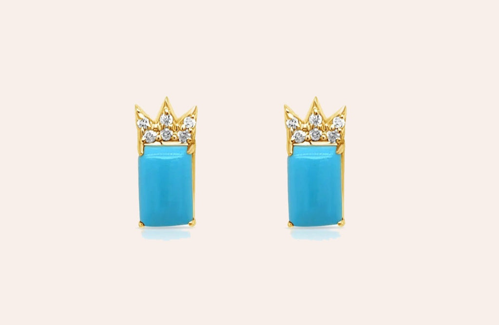 Earrings 14kt Gold Turquoise & Diamonds