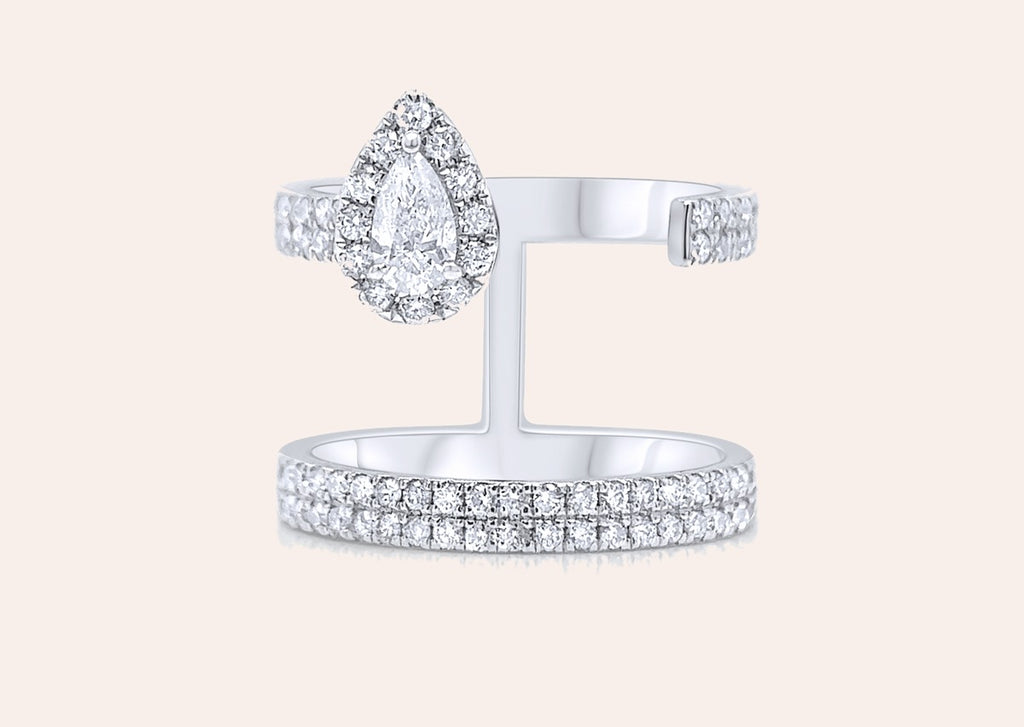 Ring 18kt Gold Open Pear and Round Diamonds