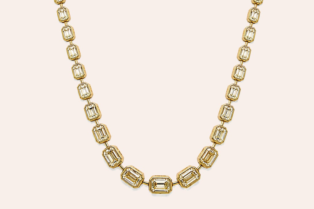 Necklace 18kt Gold Emerald Cut Fancy Yellow Diamond Tennis
