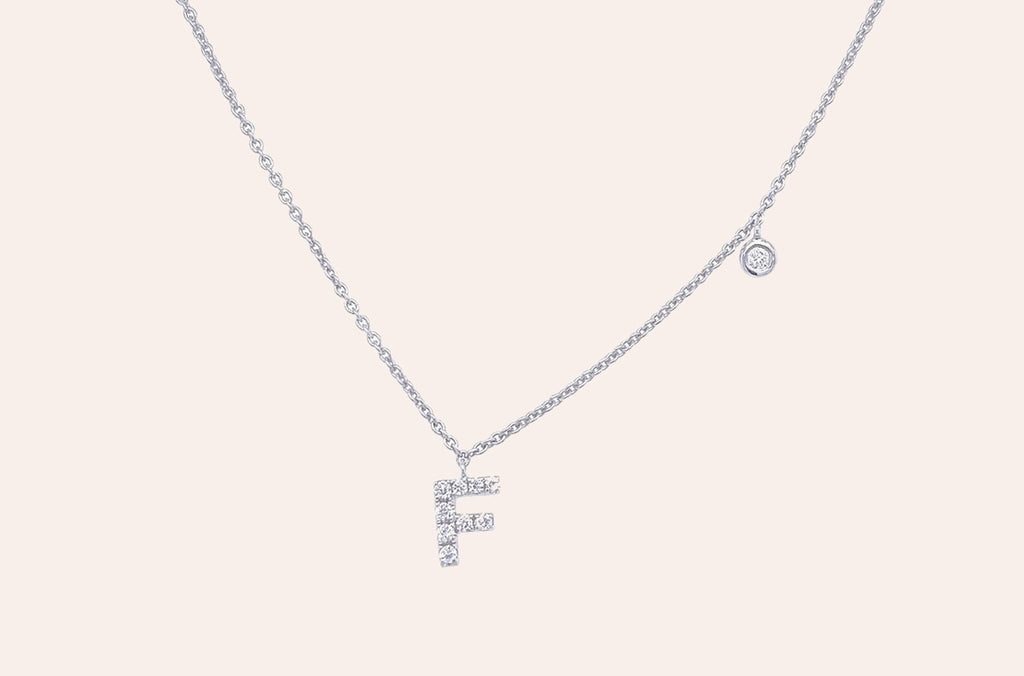 Necklace Initial Letter F White Gold with Diamond