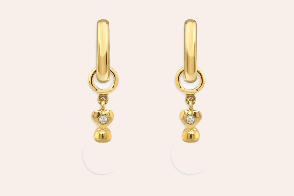Earrings 18kt Gold Detachable Pearls & Hearts with Diamonds Drop