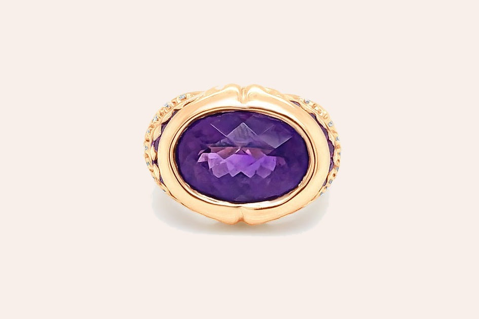 18Kt Yellow Gold Amethyst pink Sapphires and Diamonds Ring