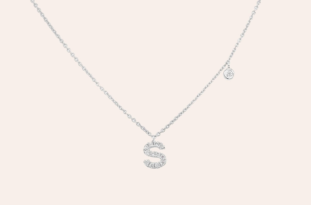 Necklace Initial Letter S White Gold with Diamond