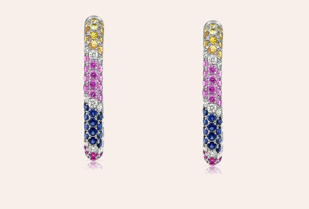 Earrings 18kt Gold Multicolor Sapphires & Diamonds Hoops