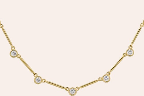 Necklace 14kt Gold Round  Bezel  Diamonds