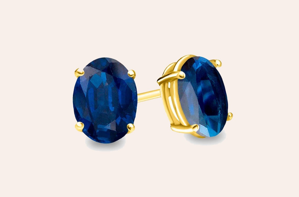Earrings 18kt Gold Oval Gemstones Studs