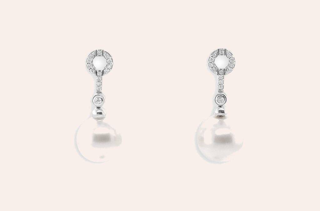 Earrings 18kt White Gold Dangle South Sea Pearl & Diamonds