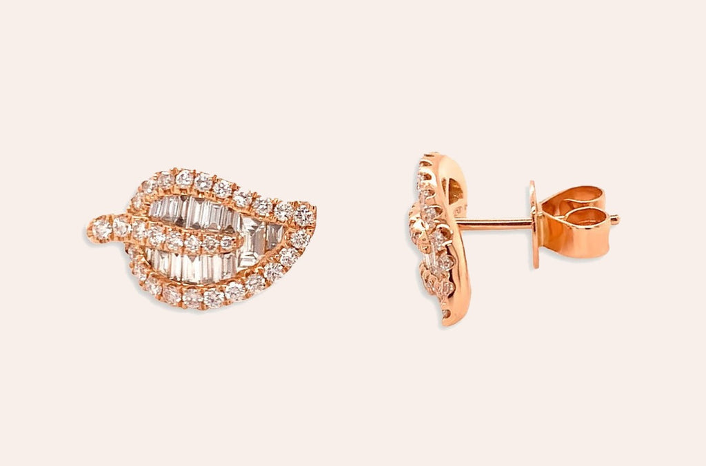 Earrings 18kt Gold Leaf & Diamonds Studs