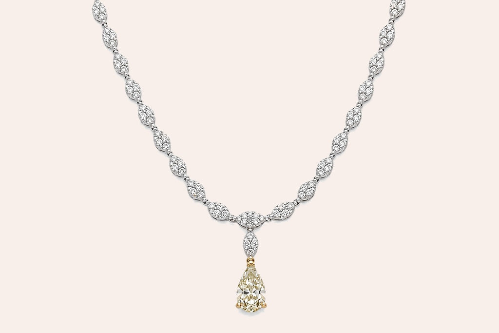 Necklace 14kt Gold Diamonsd with Fancy Light Yellow Pear Diamond