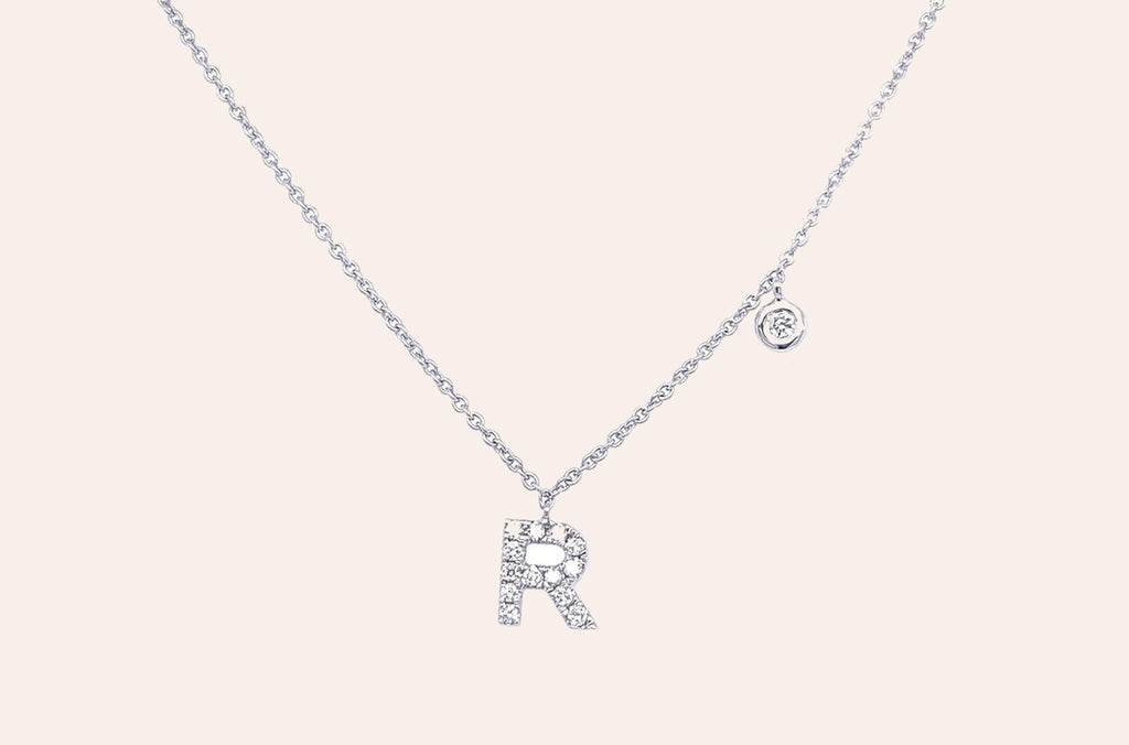 Necklace Initial Letter R White Gold with Diamond