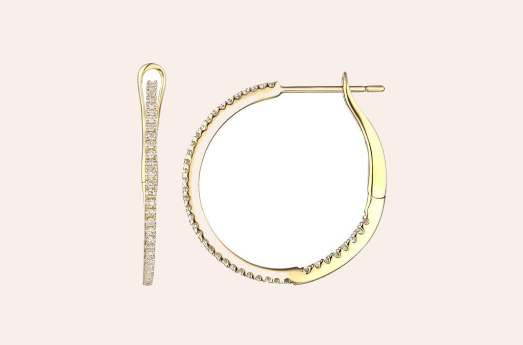 Earrings 18kt Gold Round Large Hoops & Diamonds