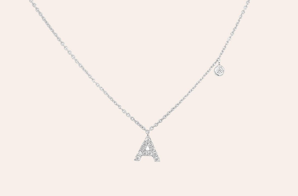 Necklace Initial Letter A White Gold with Diamond