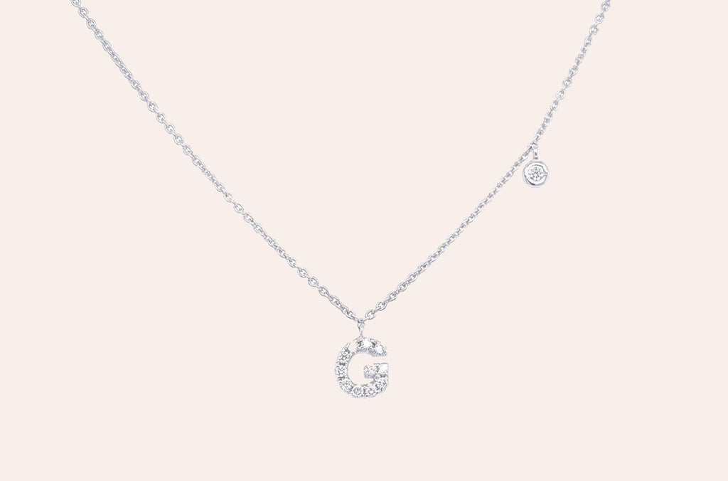 Necklace Initial Letter G White Gold with Diamond
