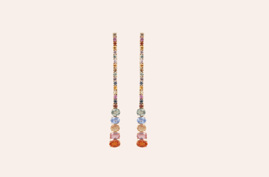 Earrings 18kt Gold Multicolor Sapphires in Line