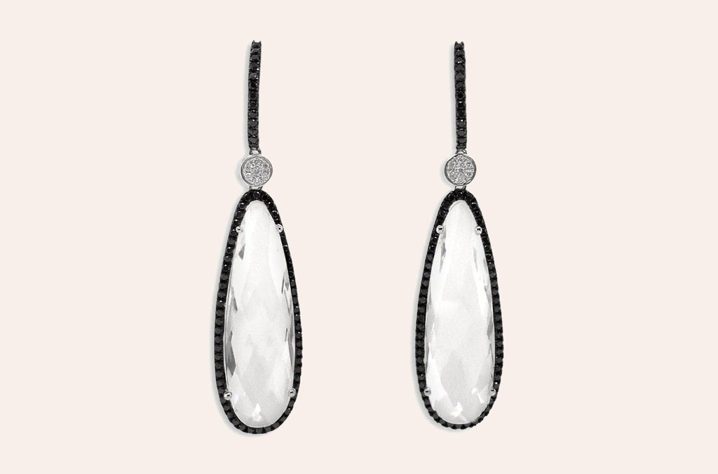 Earrings Clear Quartz & Black Diamonds