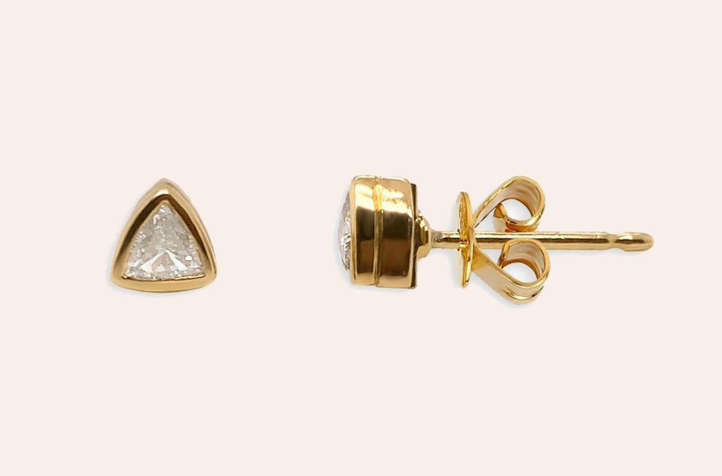 Earrings 18kt Yellow Gold Trillion Diamonds Studs