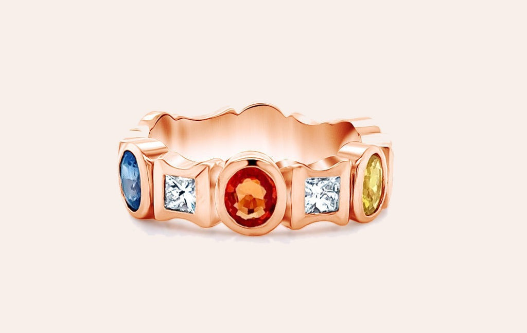 Ring Multicolor Sapphires & Diamonds in Rose Gold
