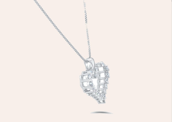 Necklace 14Kt White Gold  Heart Shape with Diamonds