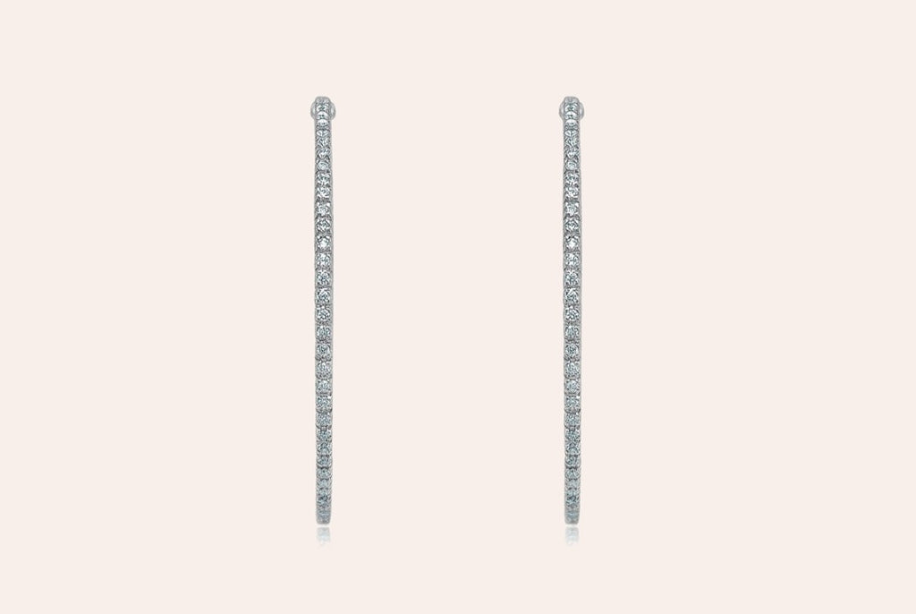 Earrings 18kt White Gold Round Hoops & Diamonds  1.20 cts