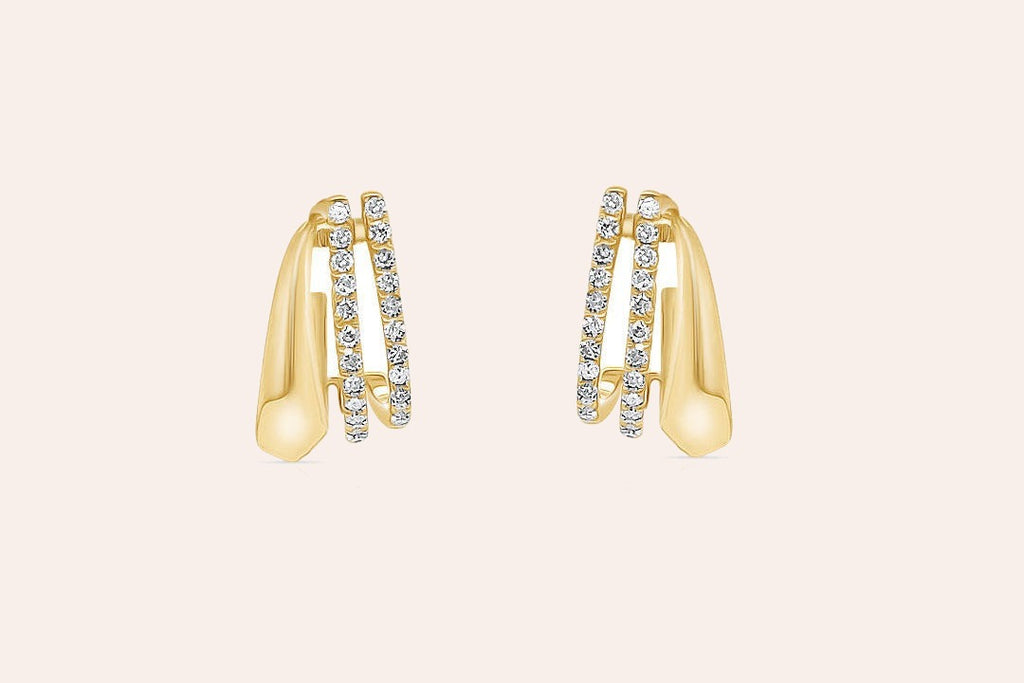 Earrings 14kt Gold Lobe Studs Double Band Diamonds