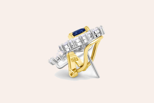 Earrings Platinum and 18kt Gold Asscher Cut Sapphire & Marquise Diamonds
