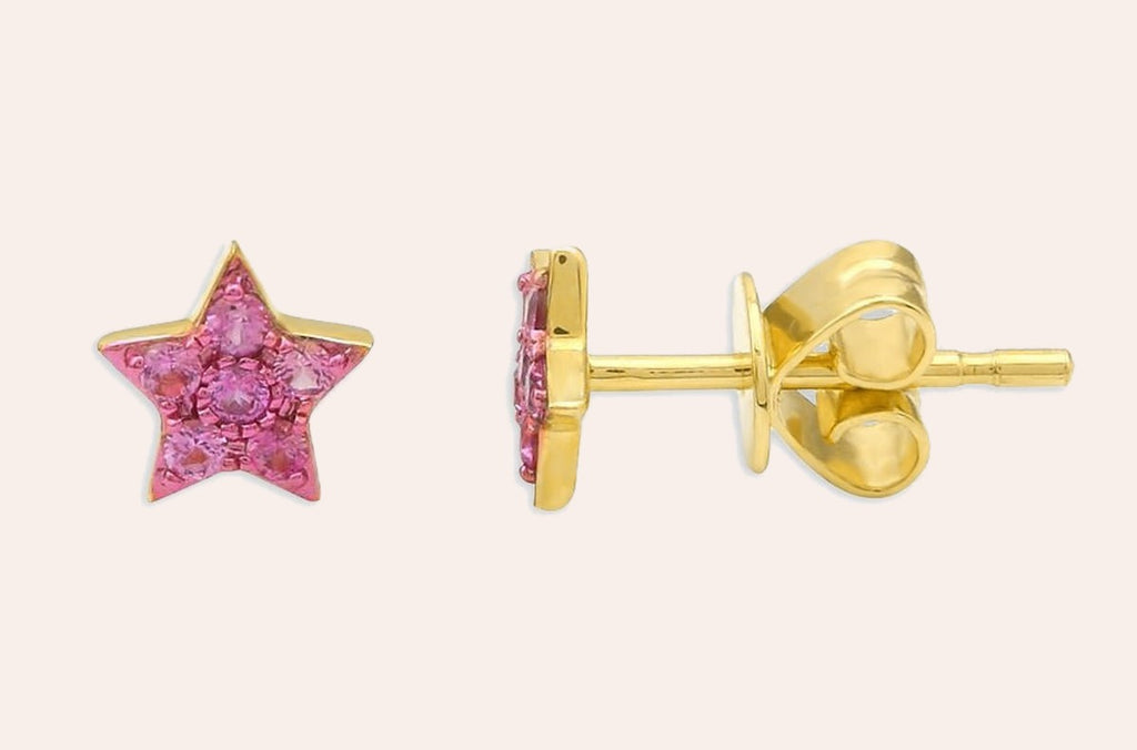 Earrings 14kt Gold Stars Gemstones & Color Rhodium