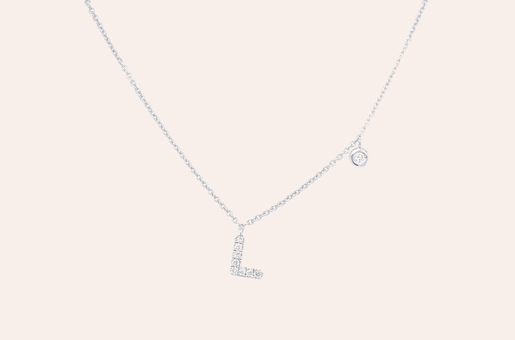 Necklace Initial Letter L White Gold with Diamond